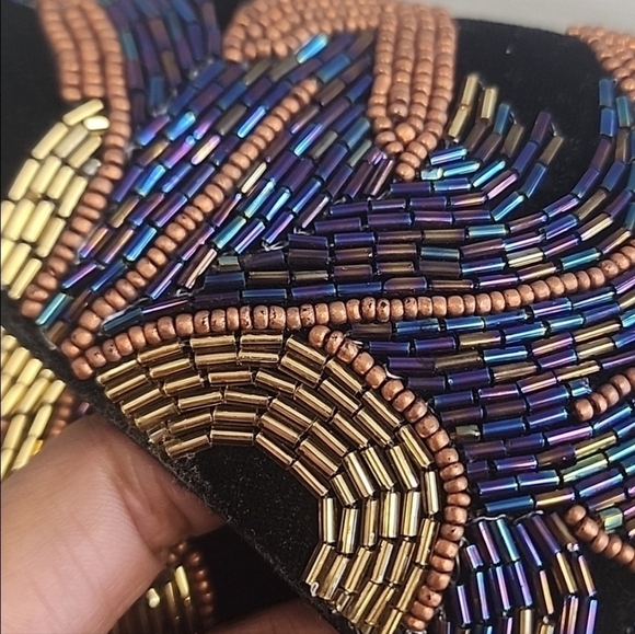 Ricki Designs Black Velvet Beaded Floral Design Snap Front Purse Crossbody - Picture 16 of 16